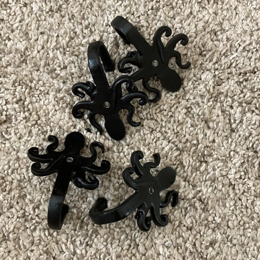 4 Pack Black Octopus Wall Hooks for Keys, Towels, Etc.